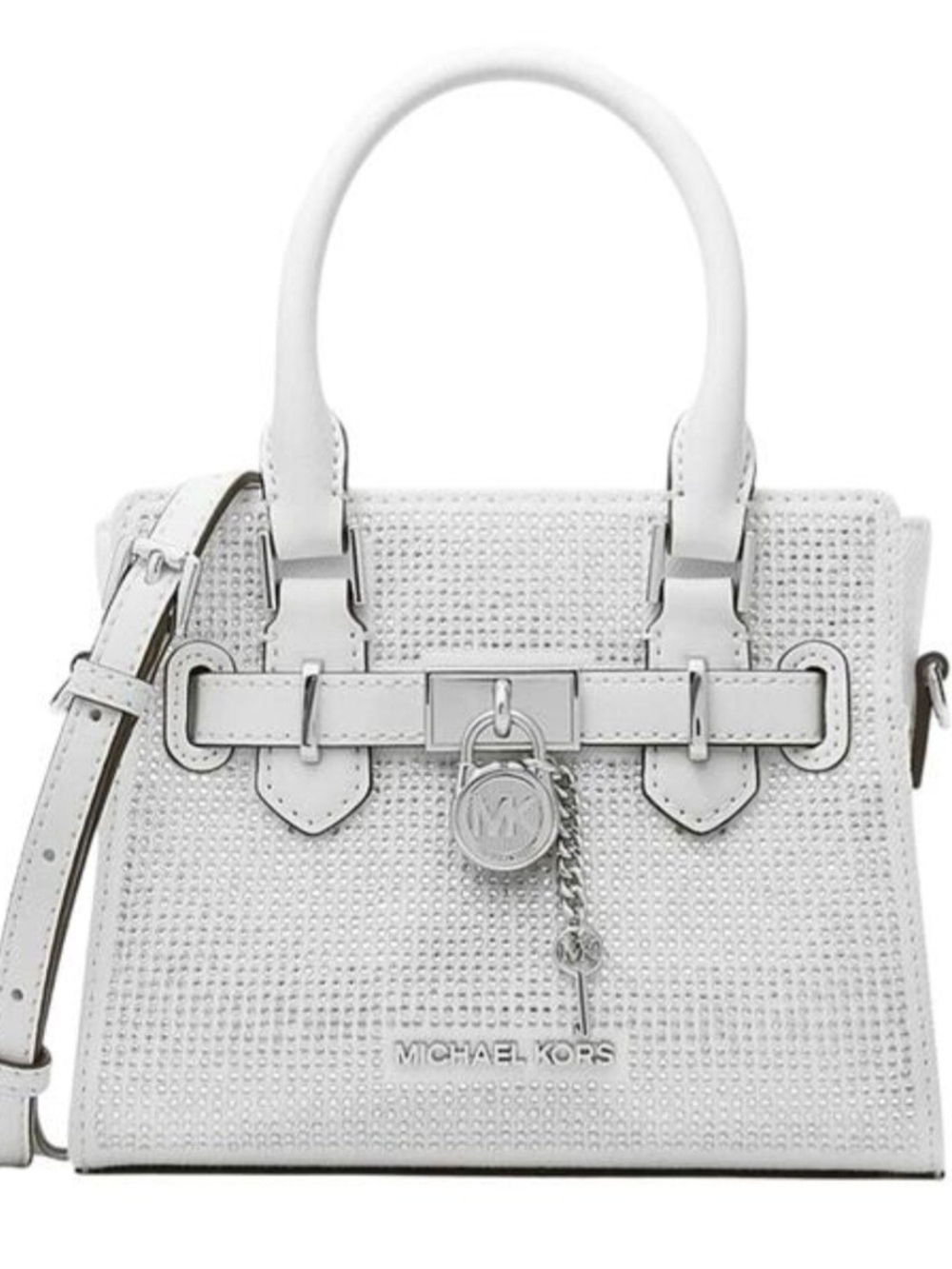 Michael Kors White Embellished Satchel with Chain Charm